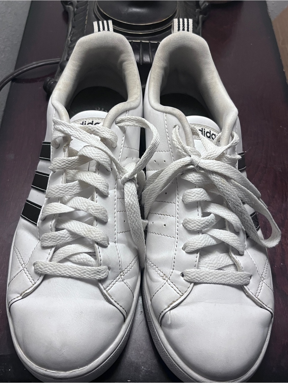 adidas White Sneakers with Black Stripes - Low Top